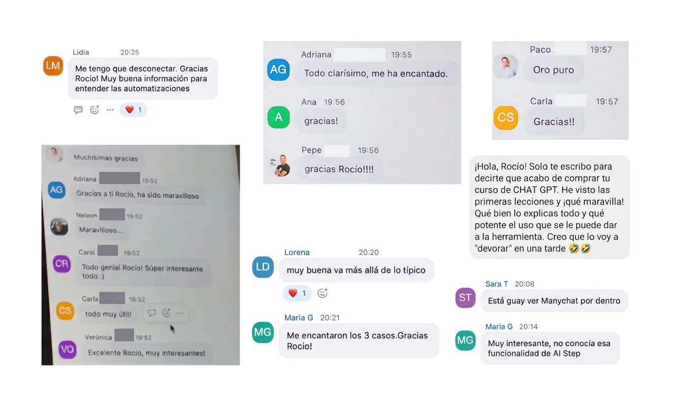 Capturas de mensajes y testimonios de asistentes